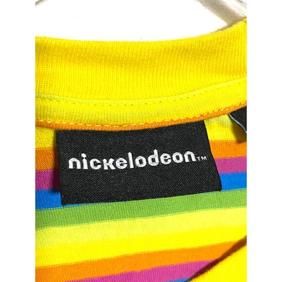Nickelodeon Sponge Bob Rainbow Striped Shirt Boys L Groovy Psychedelic Loud Y2K - Picture 4 of 8